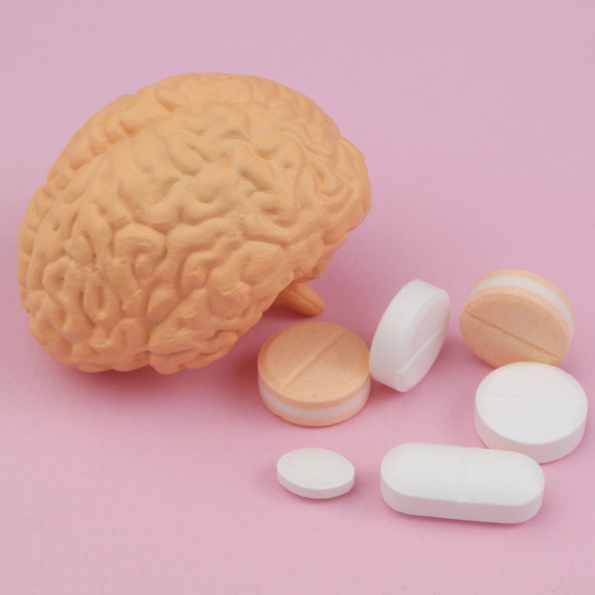 medications next to brain prop