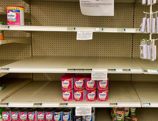 infant formula on empty shelves