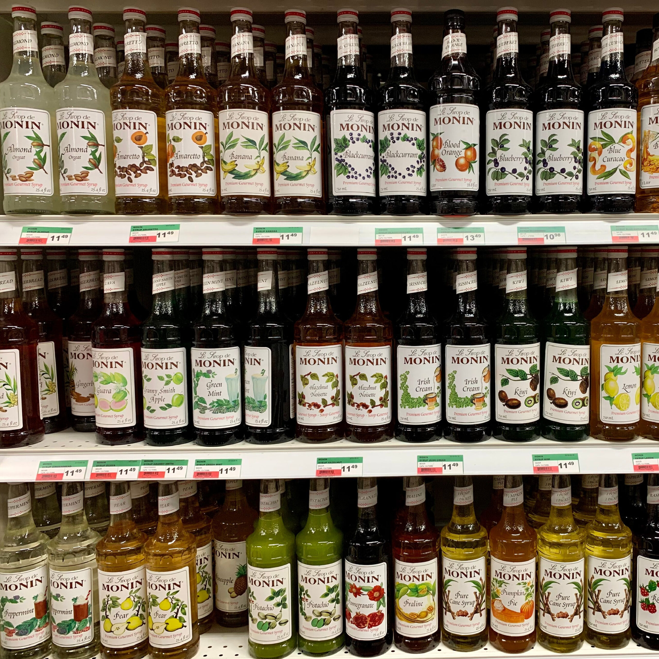 flavored syrup aisle at store