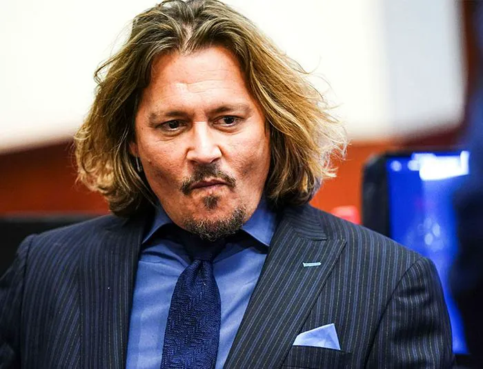 Johnny Depp at the Depp v. Heard defamation trial in Fairfax, Virginia April 2022