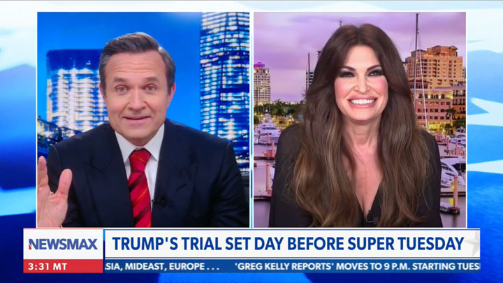 Kimberly Guilfoyle with Newsmax host Greg Kelly on air