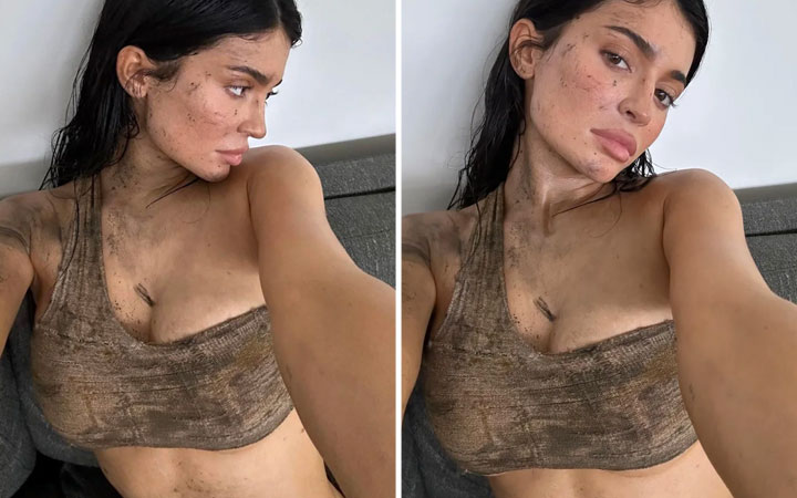 Kylie Jenner modeling for Acne Studios covered in dirt, selfies behind the scenes