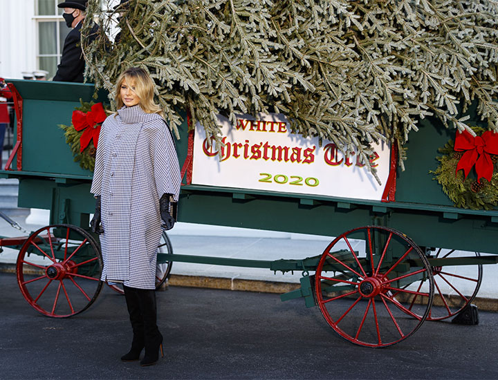 Melania Trump welcomes the arrival of the 2020 White House Christmas tree at the White House