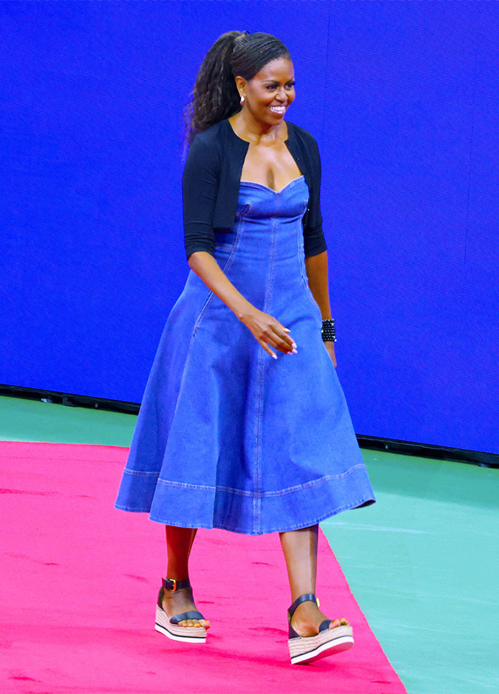 Michelle Obama denim dress US Open 2023