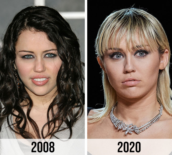 Miley Cyrus eyes before and after 2008 to 2020