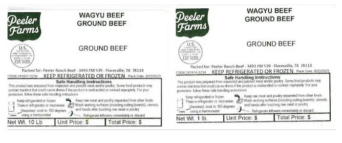 peeler farms waygu ground beef recall alert