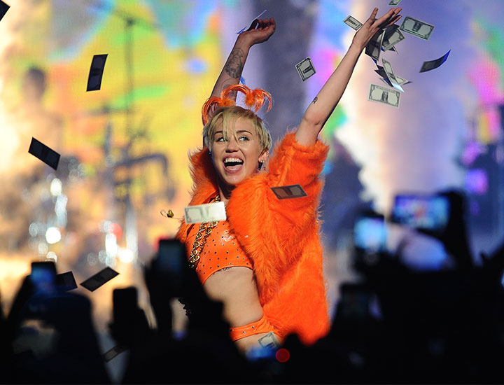 Singer Miley Cyrus performs at Allphones Arena as part of her Bangerz tour in 2014