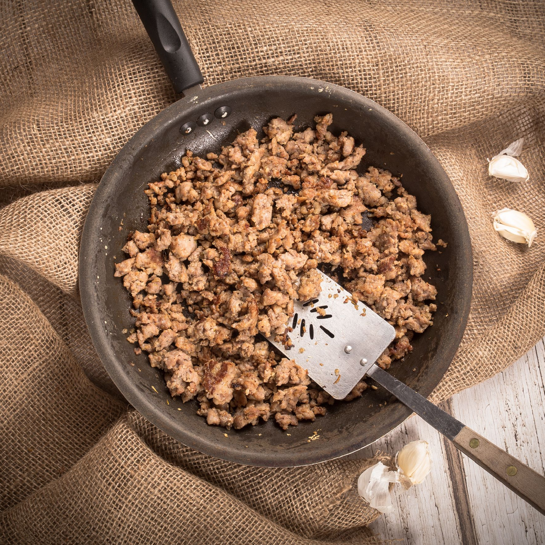 ground sausage in pan