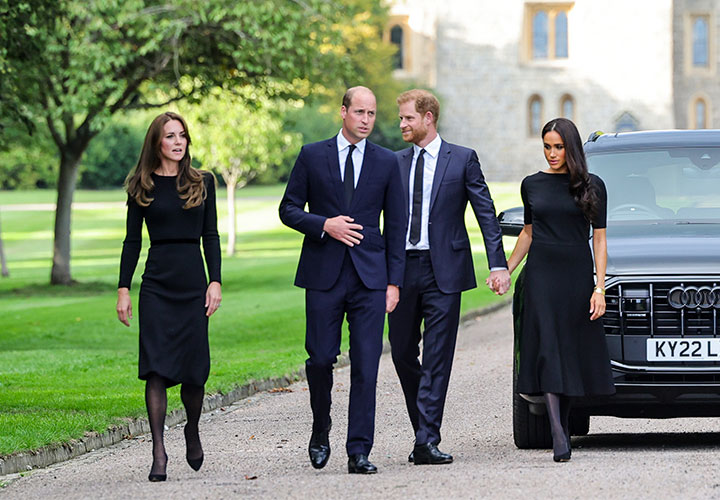 The two royal couples meet well-wishers on the long walk at the Queen's funeral