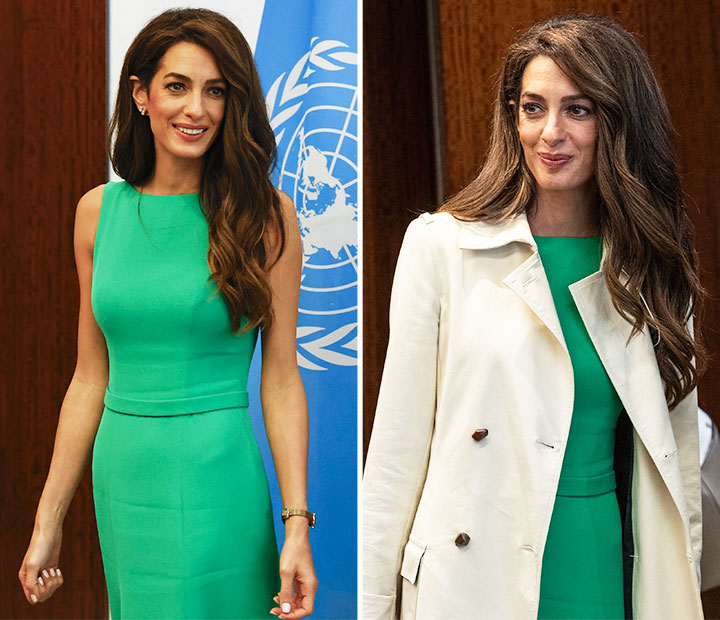 Amal Clooney meets with UN Secretary General New York green dress