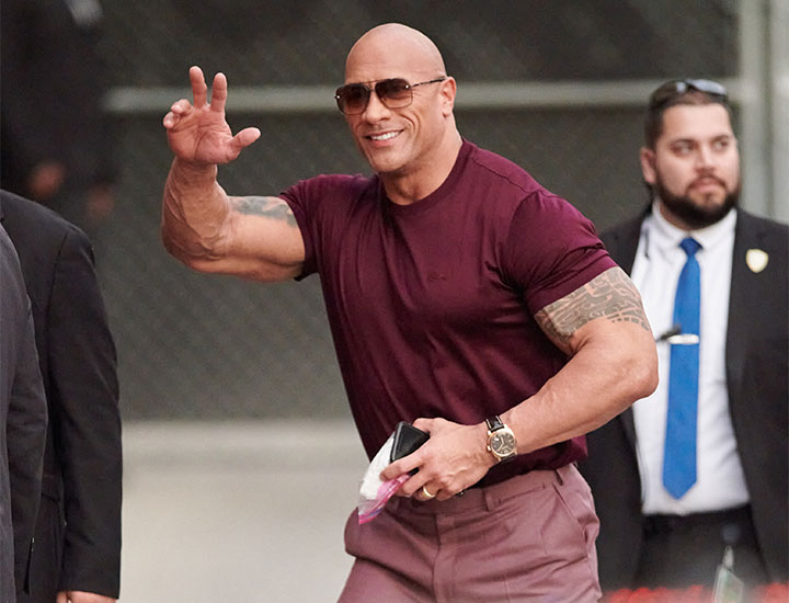 Dwayne Johnson waving Jimmy Kimmel Live Los Angeles