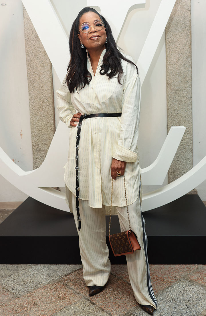 Oprah Winfrey poses at the photocall for Louis Vuitton's cruise collection in 2023