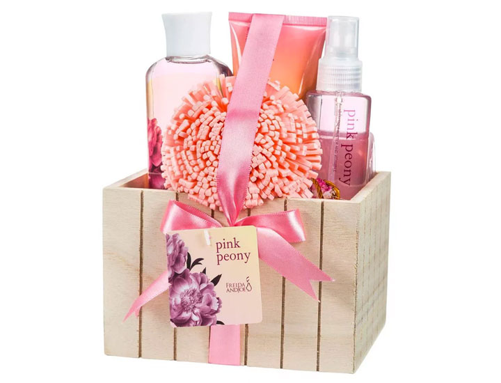 Target Freida & Joe Pink Peony Fragrance Spa Collection in Natural Wood Plant Box Bath & Body Gift Set