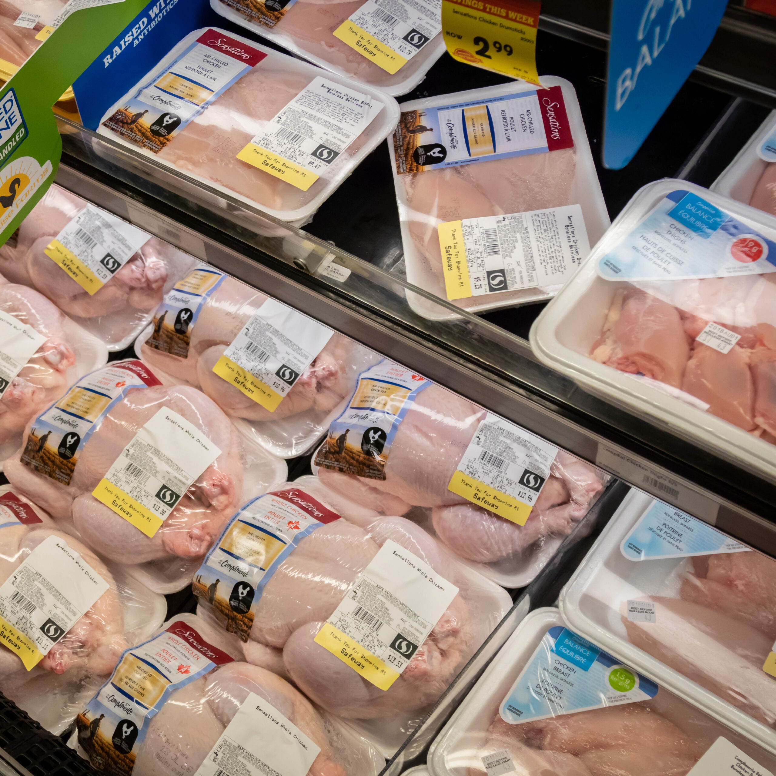 chicken in grocery store fridge