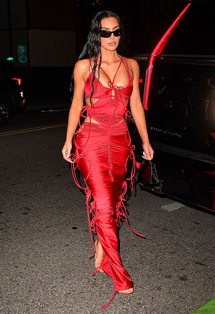 Kim Kardashian red Balenciaga dress 43rd birthday