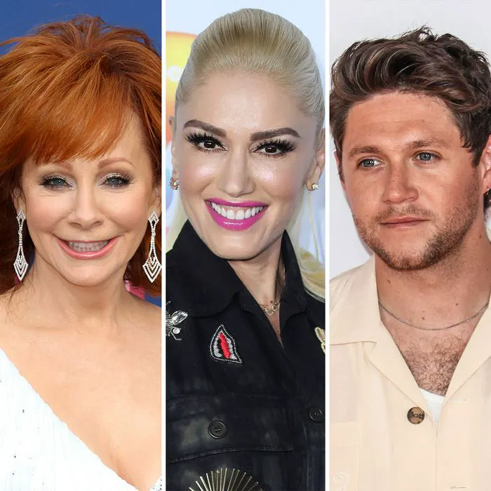 Niall Horan, Gwen Stefani, and Reba McEntire at an event.