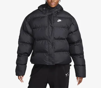 Women's Therma-FIT loose hooded puffer jacket by Nike.