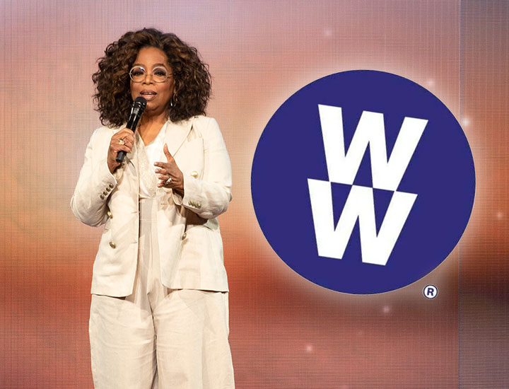 Oprah Winfrey shows off her slimmed down figure in a belted co-ord