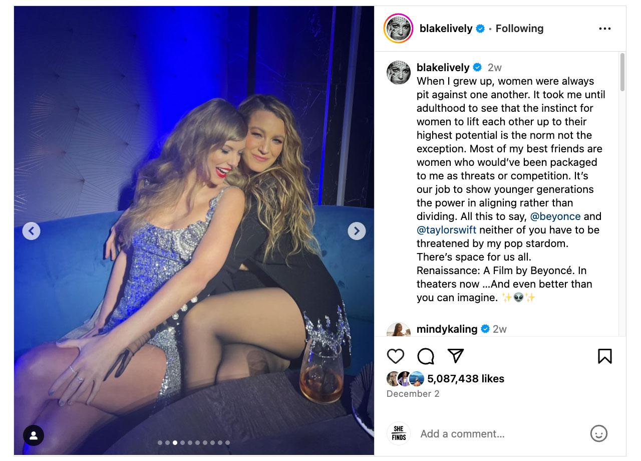 Blake Lively Renaissance movie premiere with Taylor Swift Instagram message