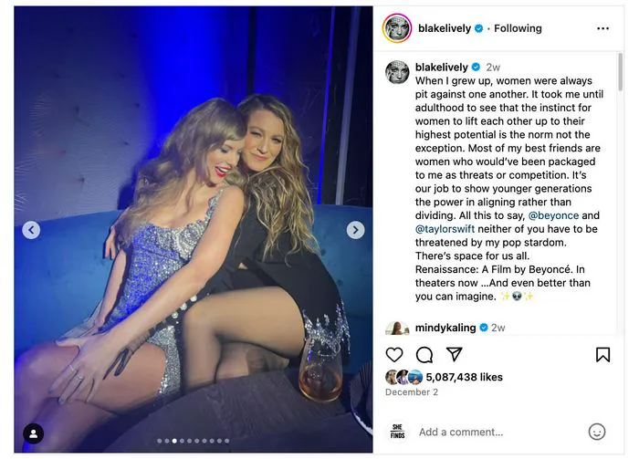 Blake Lively Renaissance movie premiere with Taylor Swift Instagram message