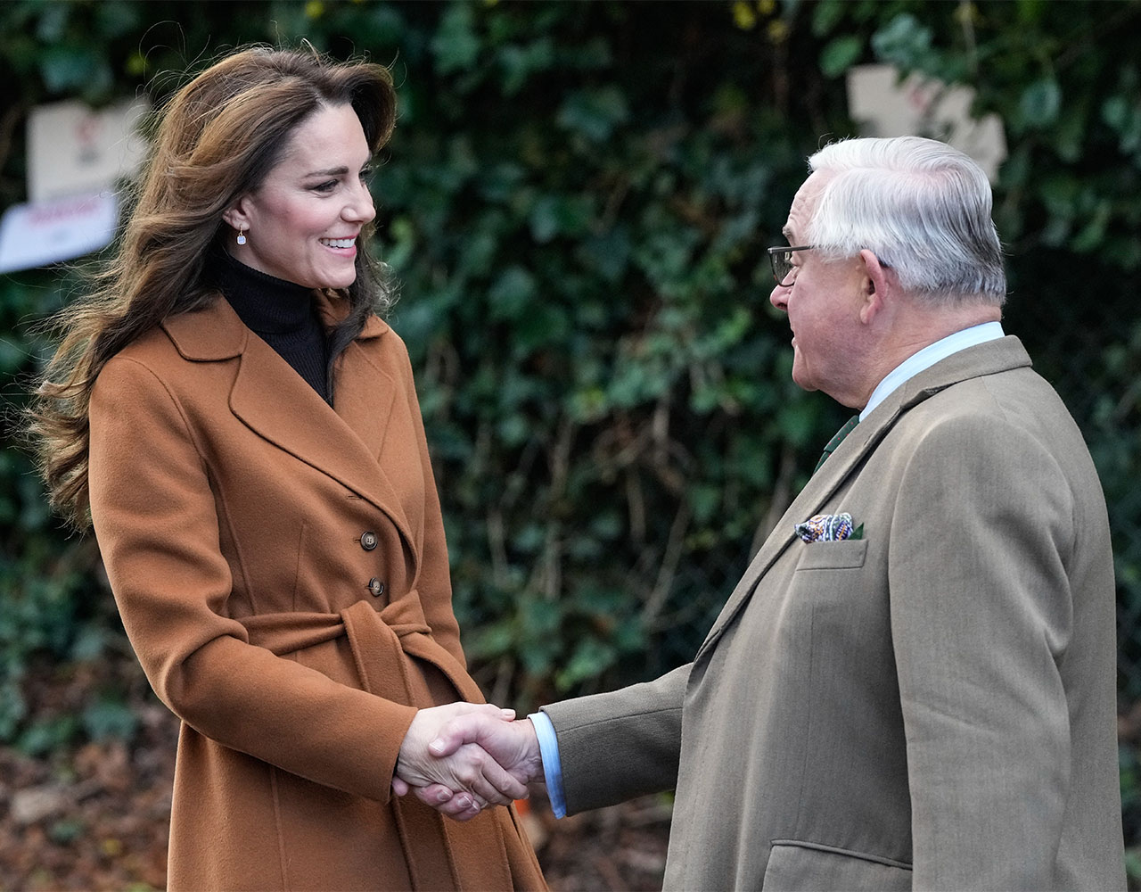 Kate Middleton Sebby's Corner baby bank in Barnet, north London brown coat