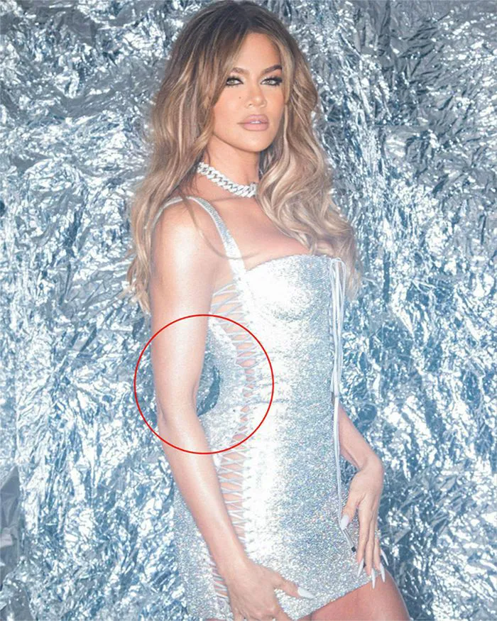 Khloe Kardashian sequin dress Instagram Photoshop fail