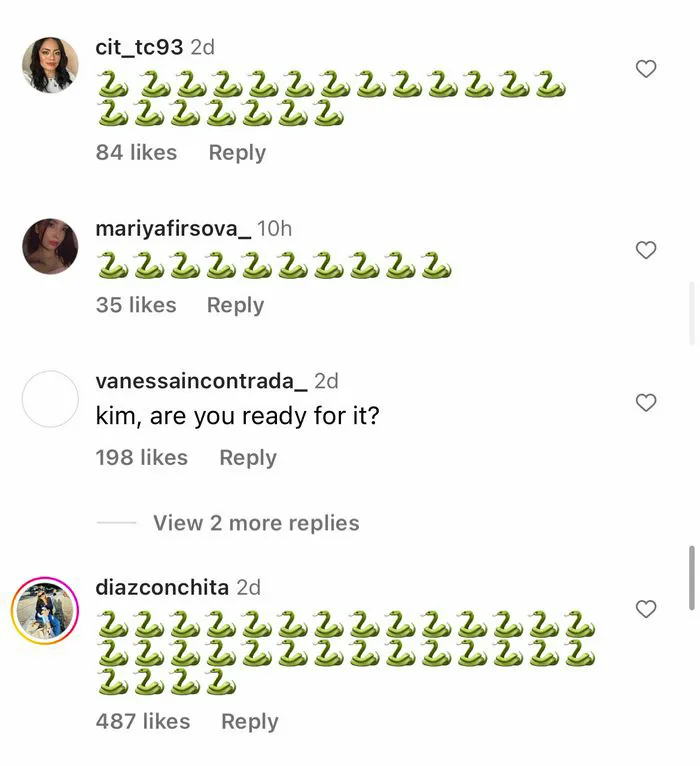 Kim Kardashian snake emojis Instagram comments