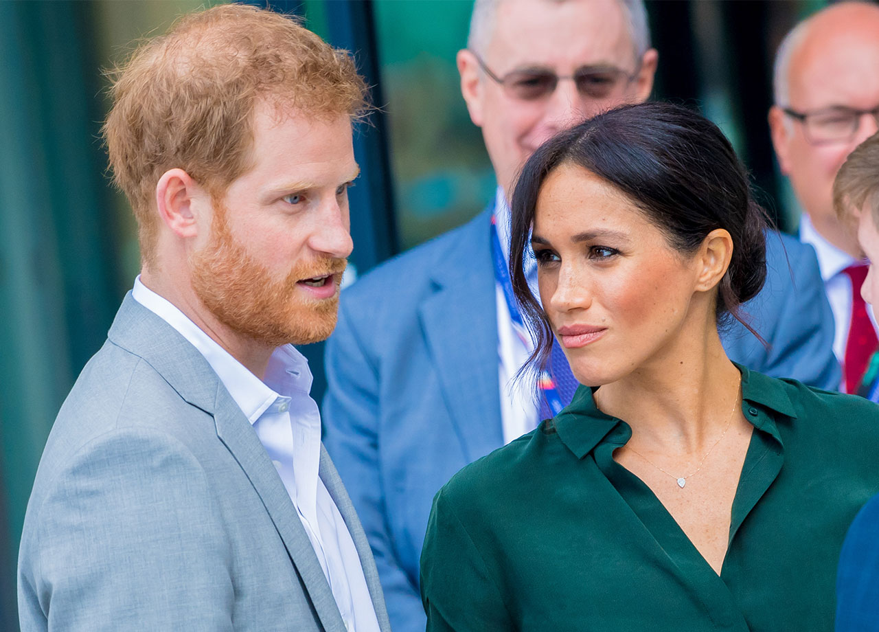 Meghan Markle green blouse Prince Harry gray suit