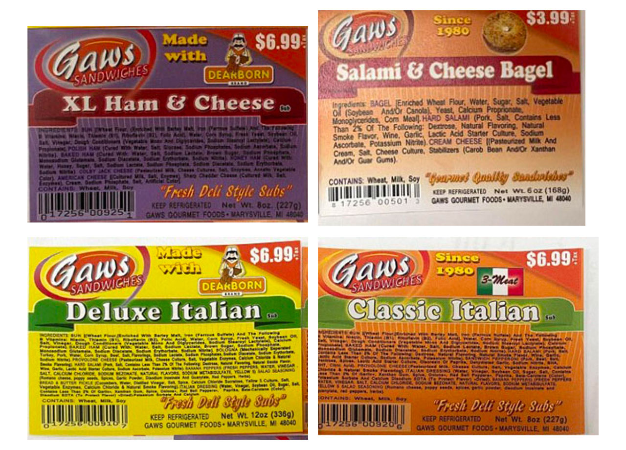 recalled gaws sandwich labels