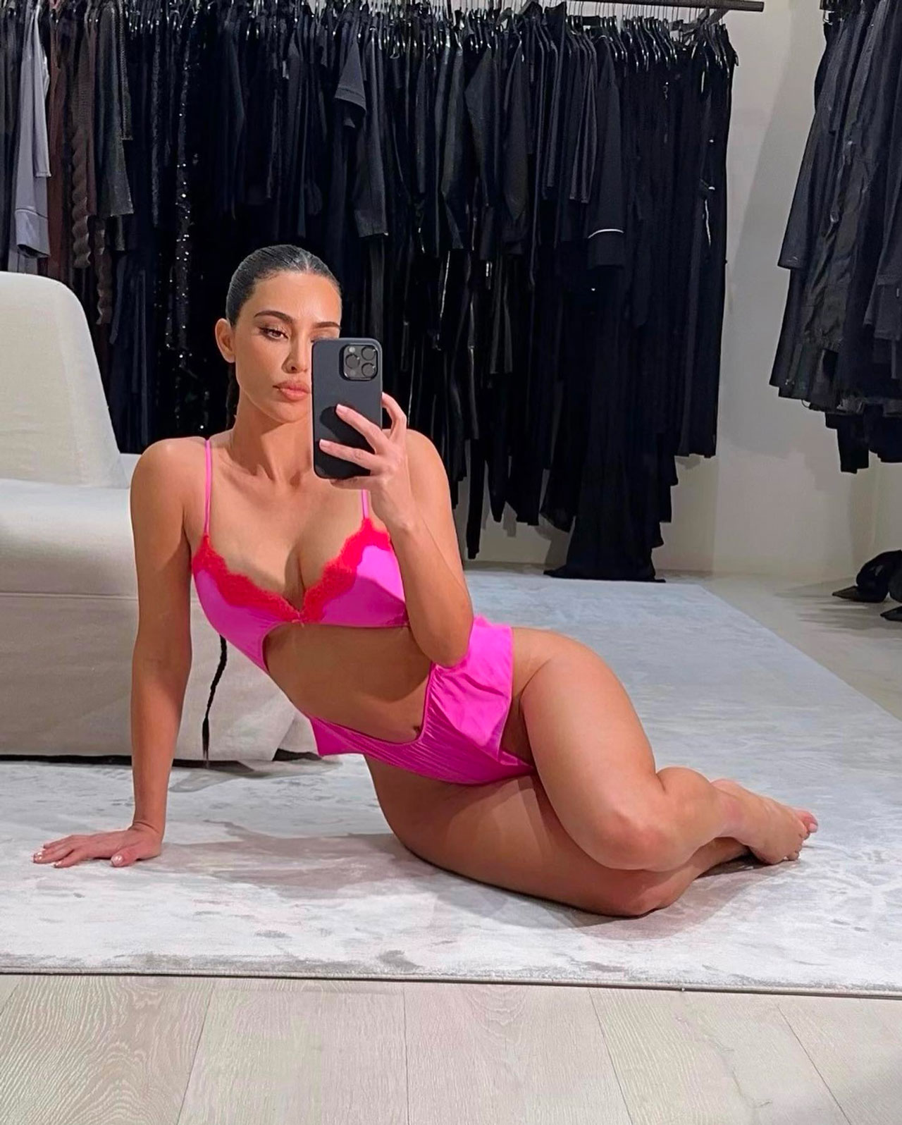 Kim Kardashian mirror selfie Skims Valentine's collection Instagram