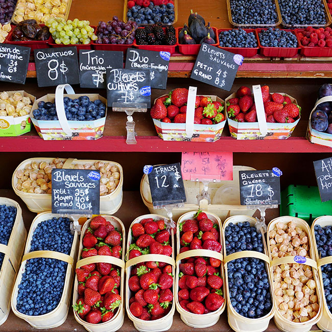 berries in baskets at market