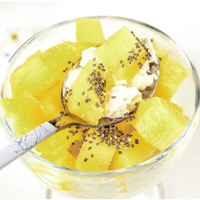 cottage cheese with pineapple and chia seeds