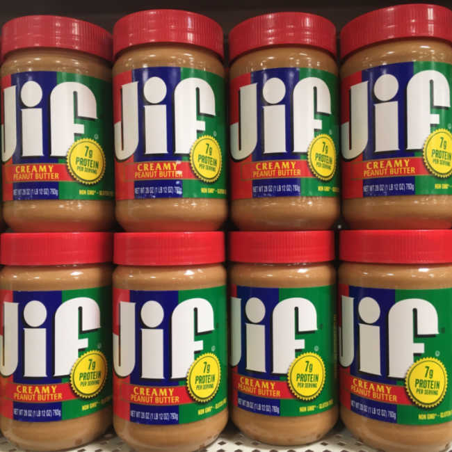 peanut butter on grocery shelves