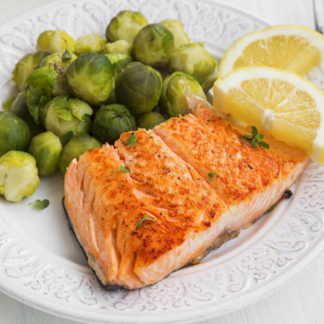 salmon with brussels sprouts and lemon