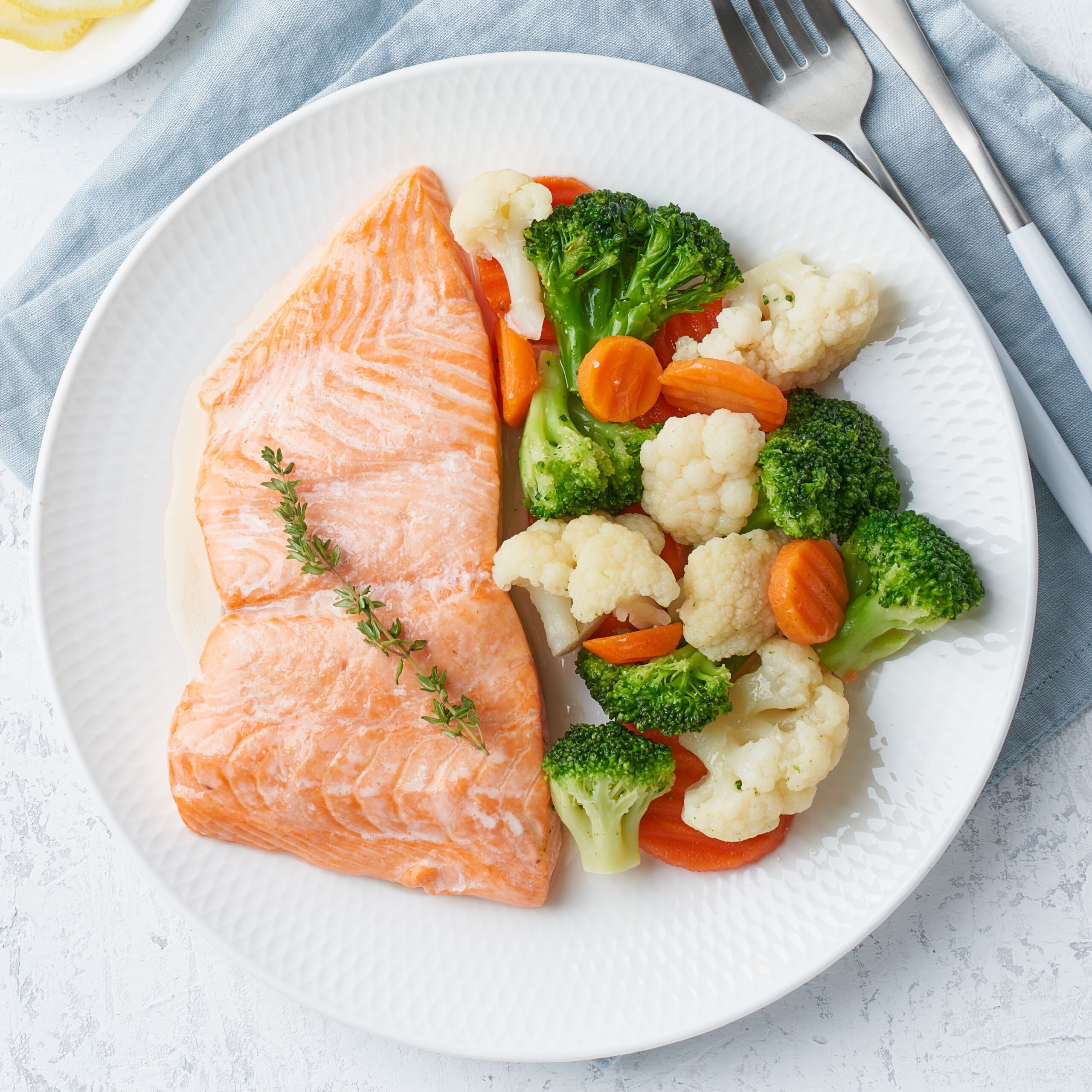 salmon with steamed veggies