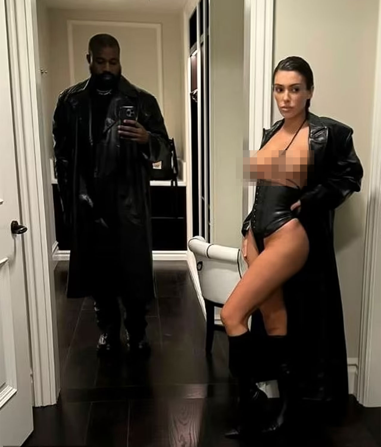 Bianca Censori Kanye West blurred top leather outfits