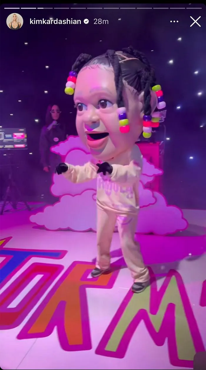 Kim Kardashian Instagram Story Stormi party mascot