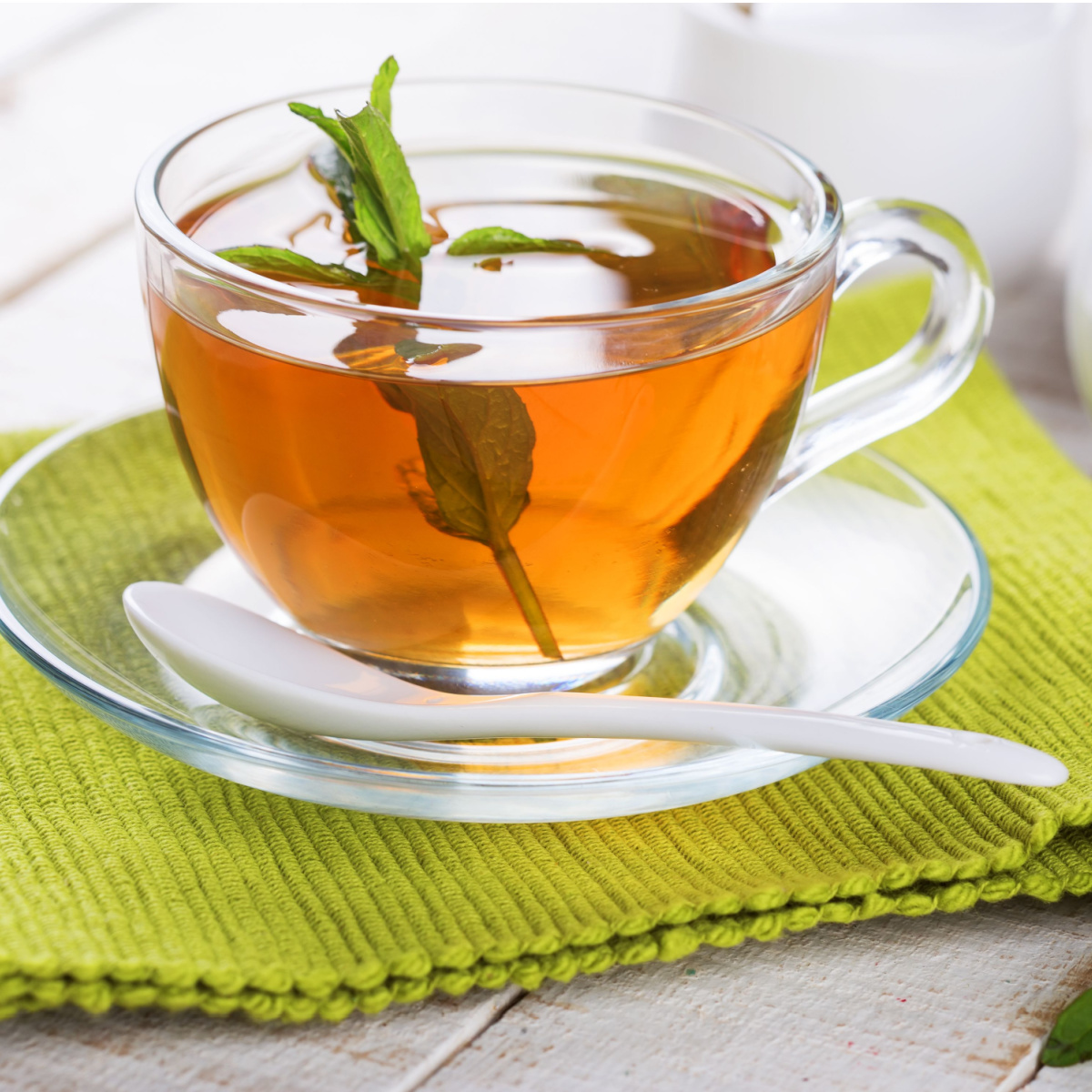 peppermint tea in glass cup