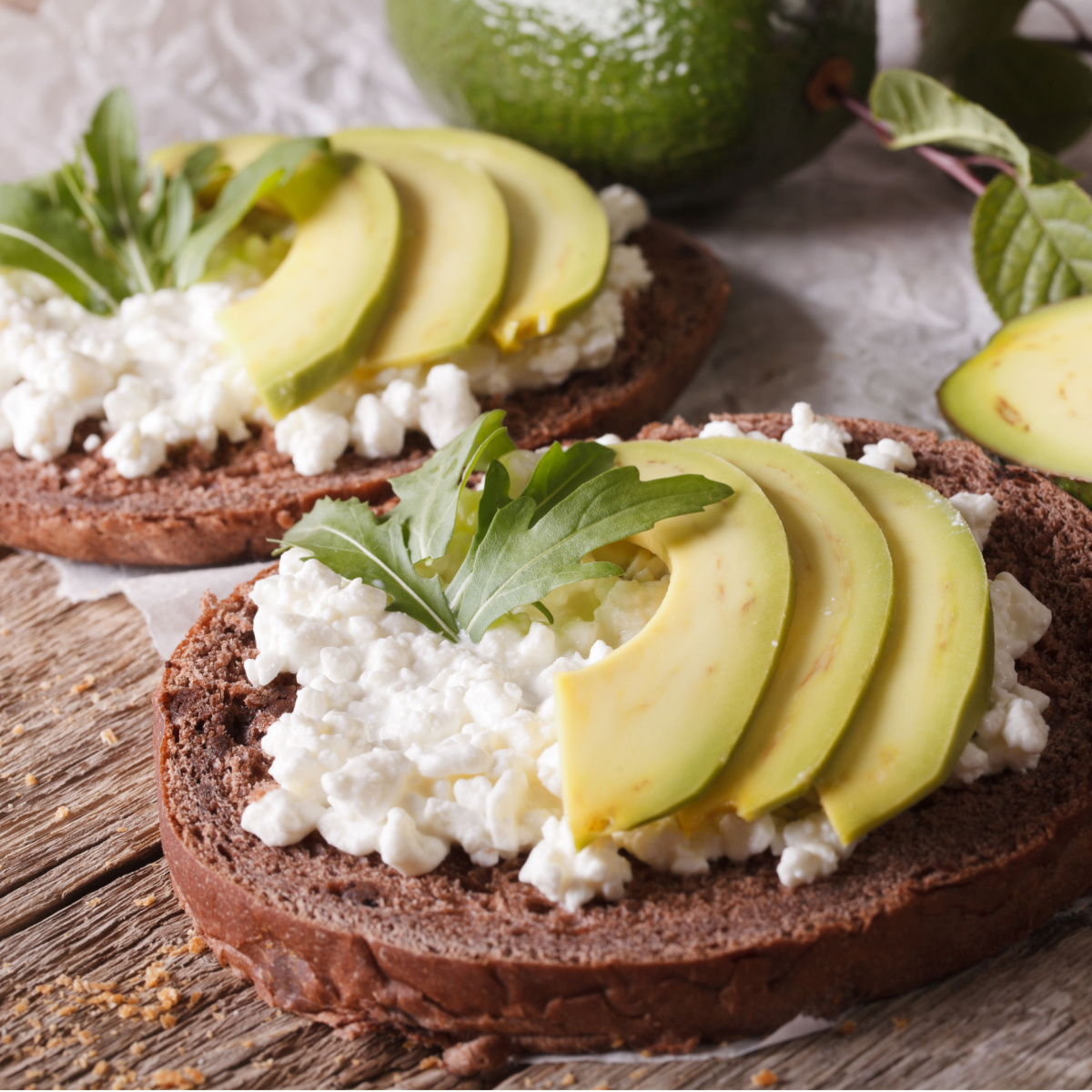 cottage cheese with bread and avocado