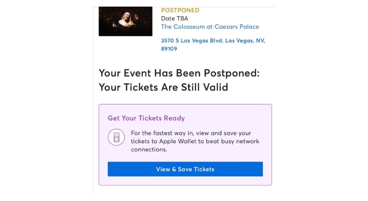Adele ticket event postponed