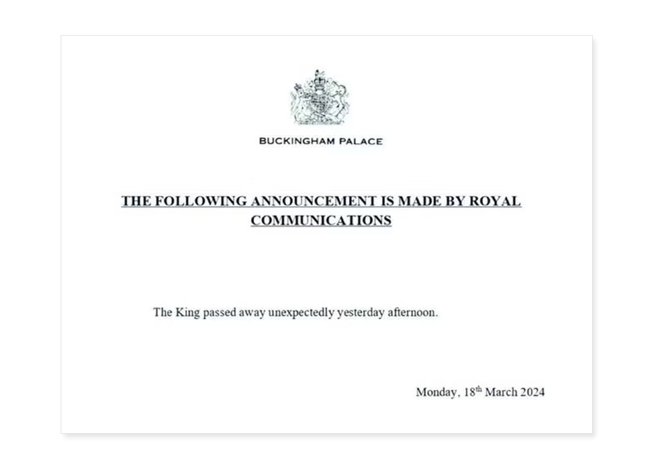 Fake Buckingham Palace announcement King Charles death