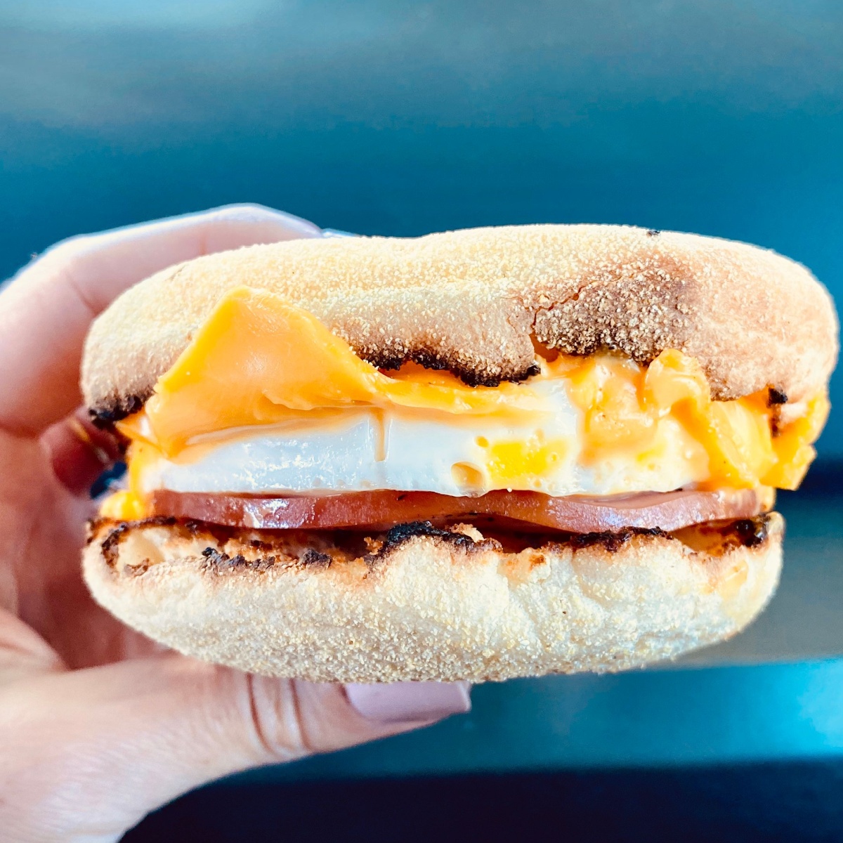 person holding egg mcmuffin