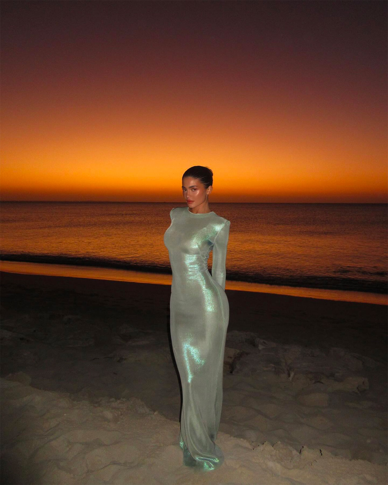 kylie jenner sunset silver dress instagram
