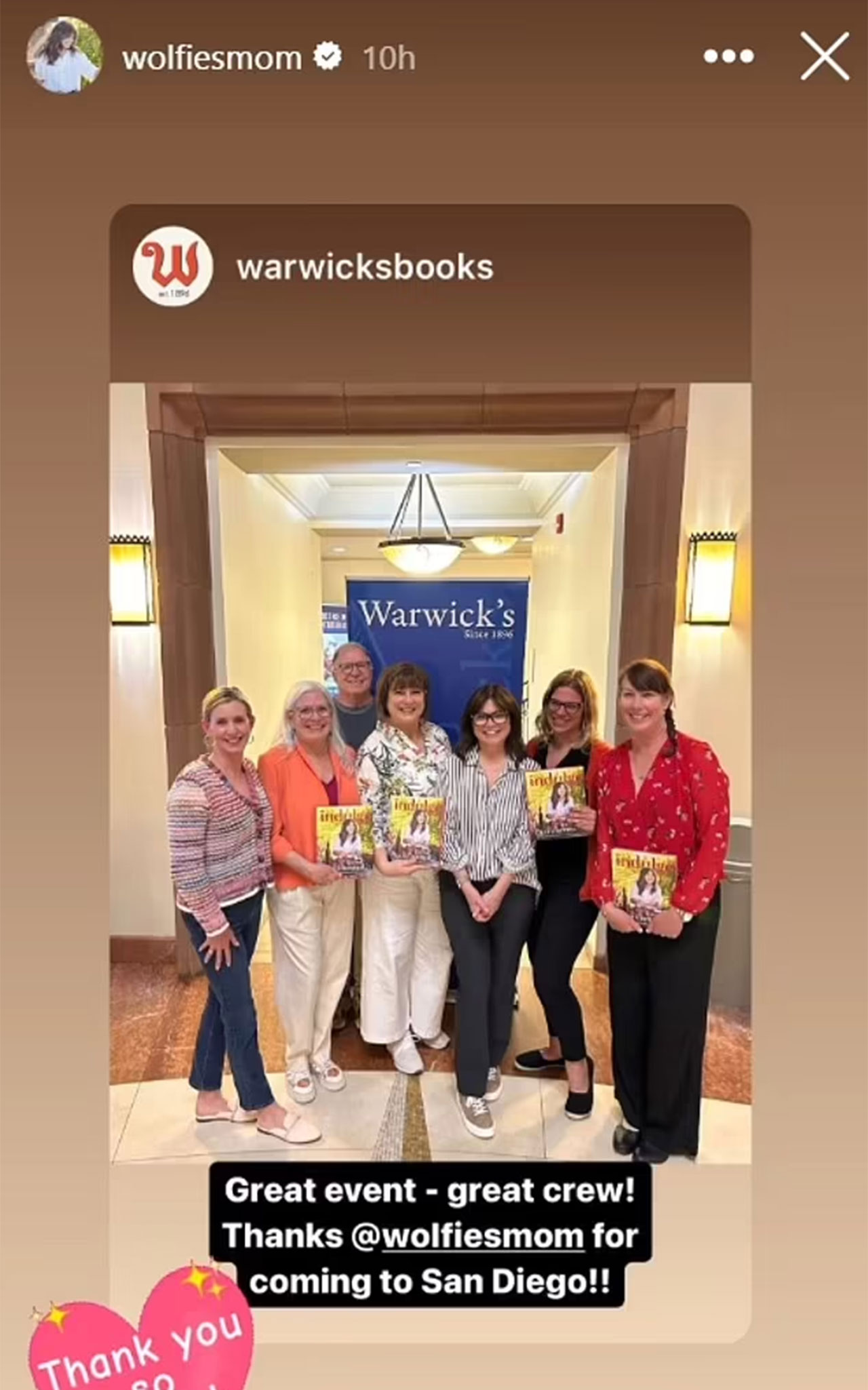 Valerie Bertinelli at Warwicks Books Instagram Story