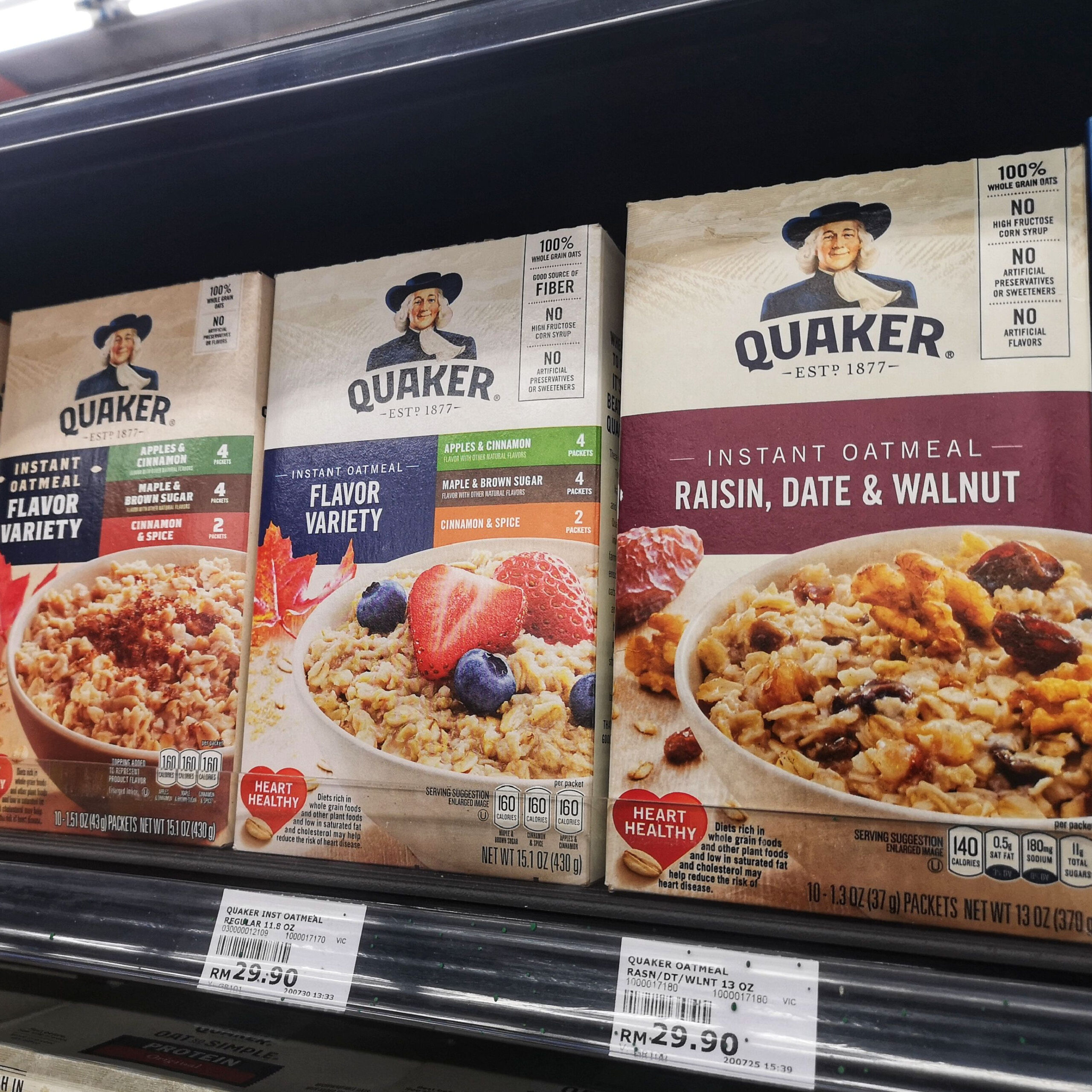 instant oatmeal on shelves