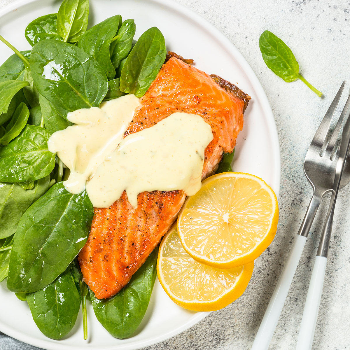 salmon on bed of spinach