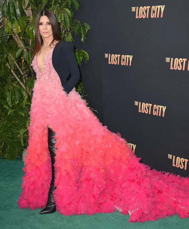 sandra bullock the lost city pink dress