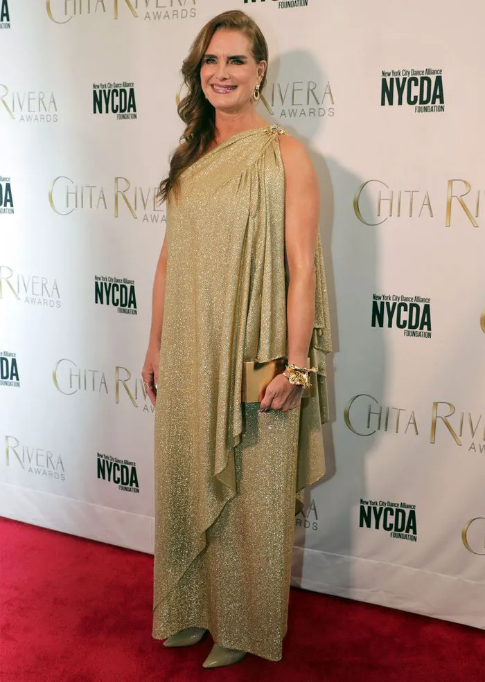 Brooke Shields gold dress 2024 Chita Rivera Awards