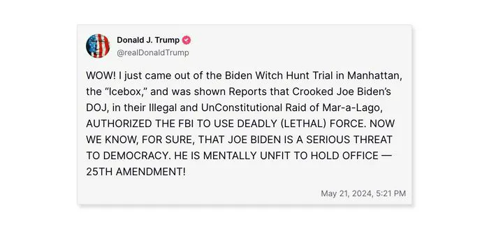 Donald Trump Truth Social post Mar a Lago raid