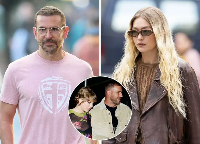 Gigi Hadid Bradley Cooper with Taylor Swift and Travis Kelce in a circle
